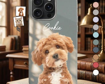 Funda para teléfono con foto de mascota personalizada, funda para iPhone 17 15 14 con retrato de mascota personalizado, funda para teléfono con foto de gato, regalo para mamá de perro, recuerdo conmemorativo