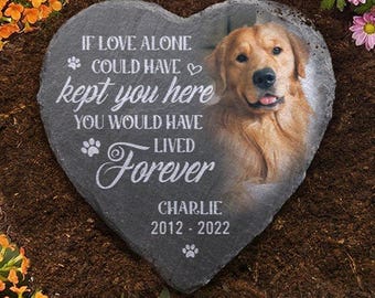 Pietra commemorativa personalizzata per animali domestici con foto: ricordo da giardino in ardesia