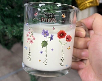 Taza de cristal personalizada para abuela: recuerdo personalizado con el nombre de tu nieto