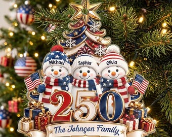 Personalized 250th Anniversary Patriotic Snowman Acrylic Christmas Ornament, Custom Family U.S. Flag Holiday Tree Decor, 2026 Keepsake Gift
