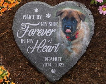 Personalized Pet Memorial Stone, Custom Dog Photo Garden Decor, Once By My Side Forever In My Heart, Loss of Dog Gift, Cat Bereavement Stone
