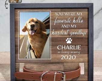Pet Memorial Collar Display: Wooden Photo Frame, Sympathy Gift