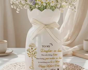Jarrón de cerámica personalizado para el Día de la Madre para nuera, jarrón de flores personalizado para cumpleaños, regalo para mi hija, recuerdo floral de calidad excepcional.