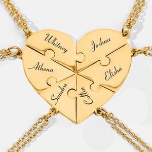 Personalized Heart Puzzle Necklace or Bracelet with Engraved Names – Custom Family Jewelry Gift, Graduation Gift for Her, Mom, Sisters