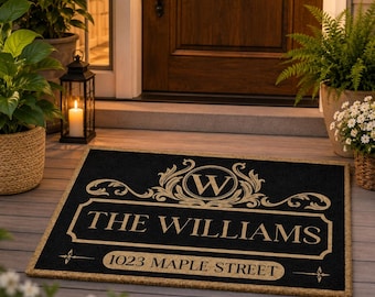Personalized Family Name Doormat, Custom Monogram Door Mat, Elegant Last Name Entryway Rug, Housewarming Gift, Home Address Mat