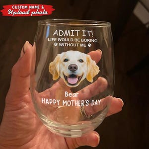 Custom Dog Face Wine Glass – Admit It Life Would Be Boring Without Me, Funny Mother&#39;s Day Gift from Dog, Personalized Pet Lover Glass