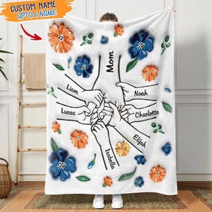 Personalized Mom Blanket – &quot;Mom We Love You&quot; Floral Gift for Mother&#39;s Day, Christmas, Grandma or Mom Custom Throw