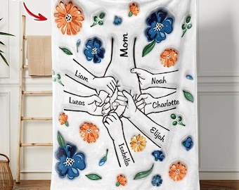 Personalized Floral Mom Blanket – Custom Names, Mother's Day Gift