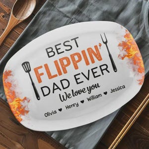 Best Flippin' Dad Ever BBQ Platter – Personalized Father’s Day Gift from Kids with Custom Title & Names