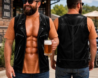 Personalized Muscle 3D Shirt Illusion, Biker Vest Beach Top, Novelty GagGift for Men, Fake Abs Vacation Outfit, FunnyParty CostumeShirt