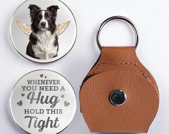 Custom Pet Memorial Pocket Hug Token, Personalized Dog Photo Keychain With Angel Wings, Sympathy Gift for Pet Loss, Cat Remembrance Gift