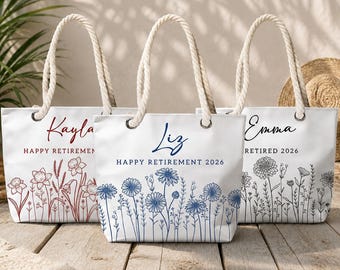 Personalized Retirement ToteBag, Custom Birth Month Flower Bag Gift for Women, Floral Retirement Present, Happy Retirements 2026 Bag