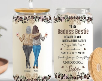 Personalized Bestie Glass Iced Coffee Cup – Funny Friendship Gift