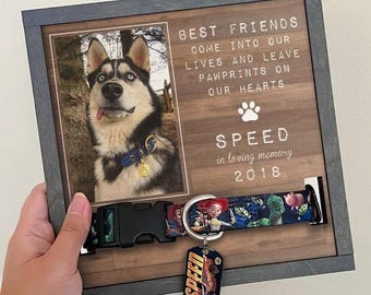 Custom Dog Memorial Picture Frame – Pet Loss Gift, Personalized Photo & Collar Sign