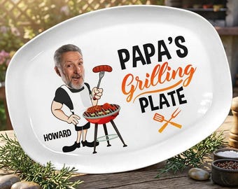 Personalized Grandpa's Grilling Plate, Custom Photo Face BBQ Platter, Funny Grill Master Serving Tray, Father's Day Unique Kitchen Keepsake