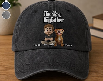 Gorra de béisbol personalizada para papá perro, con retrato de perro y dueño, regalo único para el Día del Padre para amantes de los perros.