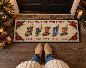 Gepersonaliseerde kerstloper met oma's kerstthema, welkomstmat met kerstsokken, feestelijke entreemat voor de feestdagen, winterse woondecoratie