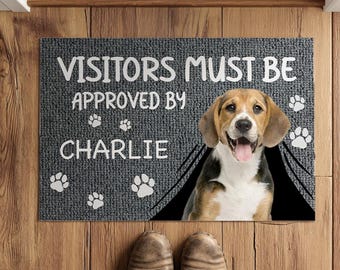 Zerbino personalizzato con foto per cani: "I visitatori devono essere approvati" Zerbino di benvenuto personalizzato