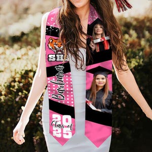 Custom Graduation Stole with Photo – Personalized Double-Sided Sash, School Colors & Name, Custom College Grad Stole for Class of 2025