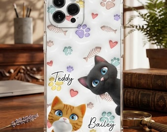 Cover personalizzata con gatto dei cartoni animati, cover personalizzata con gattini, divertente cover animata con gattino per iPhone 17 e Samsung, regalo di compleanno per la mamma di un gatto