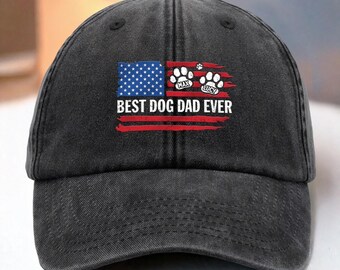 Gorra personalizada BestDog, Cat Dad Ever, gorra con nombre de perro personalizado, bandera estadounidense, regalo patriótico para el Día del Padre.