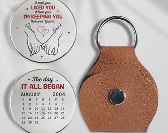Personalized Save The Date Calendar Pocket Hug, Custom Anniversary Coin Tocken Keychain With Leather Case, I'm Keeping You Forever Keepsake