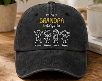 Personalized 'This Grandpa Belongs To' Denim Baseball Cap - Grandkids Names