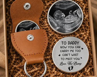 Botín de bolsillo personalizado para ecografía con el mensaje "Para papá, ¡me encanta la barriguita!", anuncio de embarazo, regalo para el primer Día del Padre 2026.