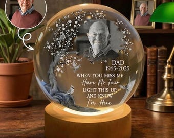 Lámpara de globo de cristal con foto personalizada, luz de recuerdo personalizada, recuerdo "Cuando me extrañes, no temas", regalo de duelo