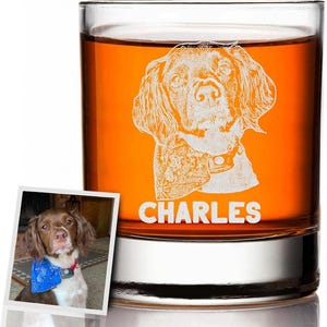Custom Engraved Dog Cat Whiskey Glass – Personalized Pet Portrait & Name, Etched Glass Gift for Pet Lovers, Custom Pet Drinkware