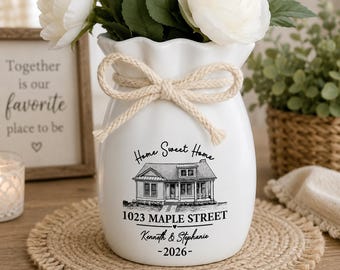 Personalized House Portrait Ceramic Flower Vase, Custom Home Sweet Home Vase Gift, Realtor Closing Present, New Home Decor Keepsake