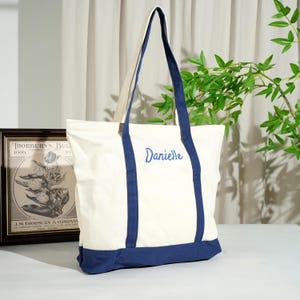 Personalized Canvas Tote, Embroidered Tote, Monogram Canvas Tote Bag, Custom Tote Bag, Preppy Boat Bag, Gifts For Her, Christmas Gifts