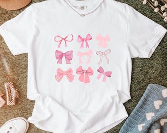 Coquette Bow T-Shirt: Soft Girl Pink Bows, Comfort Colors