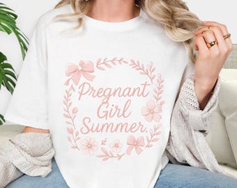 Pregnant Girl Summer Shirt: Pastel Pregnancy Announcement Tee