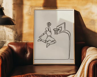 Minimalist Basketball Line Art Print, Slam Dunk (Digital Download)