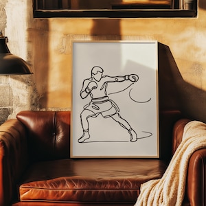 Minimalist Boxing Line Art Print | Digital Download | Boxing Wall Art | Fighter Sketch Poster | Modern Sports Decor | Gift for Boxing Fans