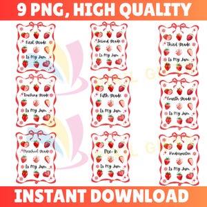 9 Teaching Is My Jam Bundle PNG, School Coquette Strawberry Png, Back To School Png, Teacher Gift, First Day Of School Png, 1st Grade Png