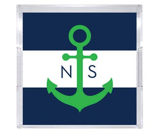 Personalized Acrylic Square Serving Tray nautical pattern personalized custom monogram or  name