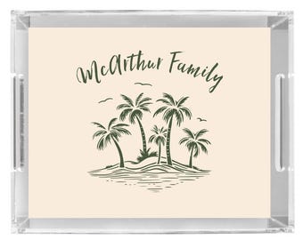 Acrylic Serving Tray Personalized custom palm trees beach custom name monogram or saying