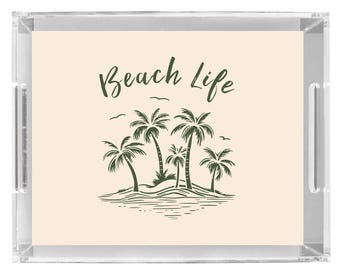Acrylic Serving Tray Personalized custom palm trees beach custom name monogram or saying