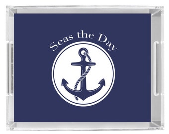 Lucite  Serving Tray nautical theme personalized custom monogram or  name