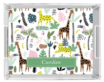 Acrylic Personalized  Serving Tray custom monogram jungle print