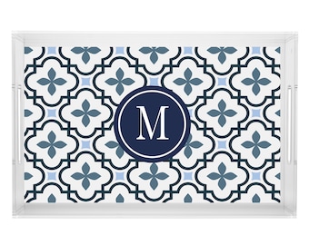 Acrylic Serving Tray Personalized custom monogram tile background