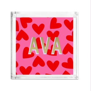 Lucite Serving Tray Personalized Hearts and monogram Valentine's Day