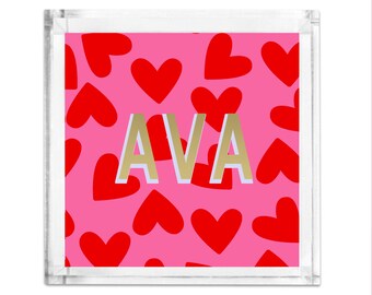 Lucite Serving Tray Personalized Hearts and monogram Valentine's Day