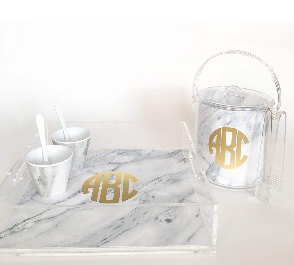 Personalized acrylic ice buckets grey marble design custom Etsy