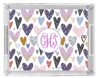 Acrylic tray personalized name or monogram hearts dorm life