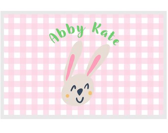 Personalized placemat bunny Easter laminated pink placemat children's placemat