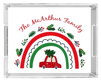 Personalized Christmas tray holiday tray rainbow gift tray monogram tray