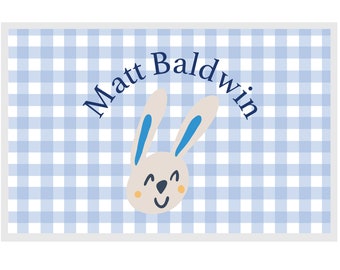 Personalized placemat bunny Easter laminated blue placemat children's placemat